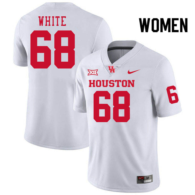 Women #68 Dakota White Houston Cougars College Football Jerseys Stitched-White